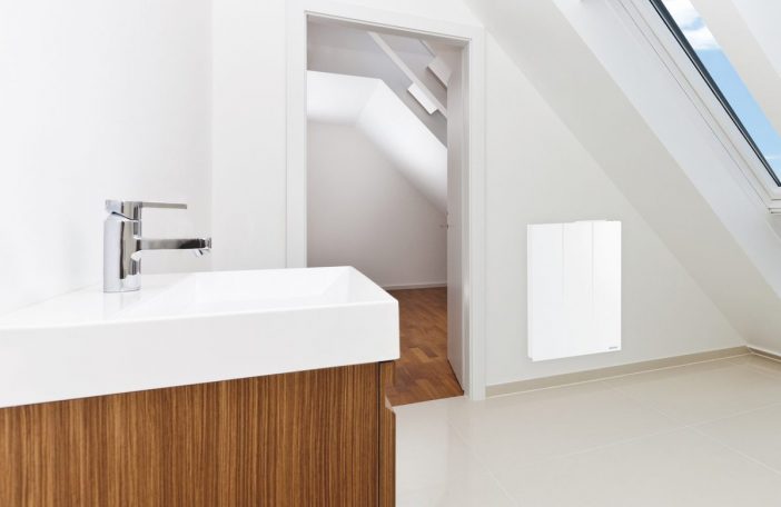 Sunlit modern bathroom of Contemporary apartment.