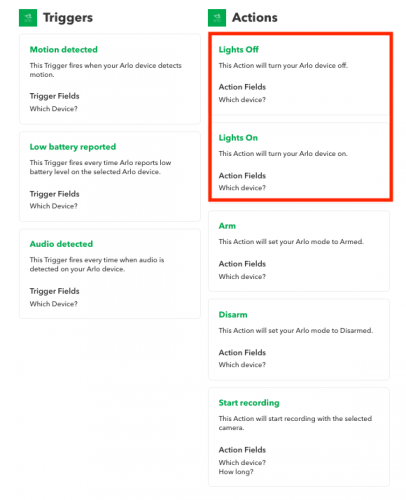 arlo light ifttt