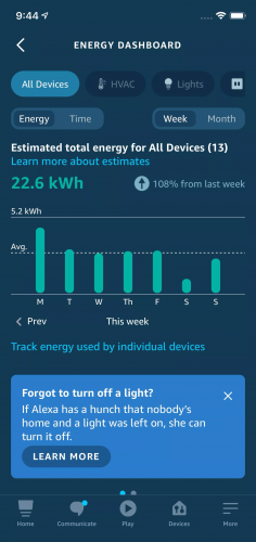 tableau de bord energie alexa