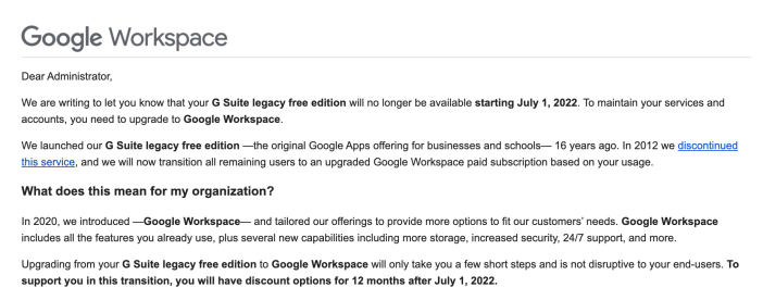 g suite legacy free edition email