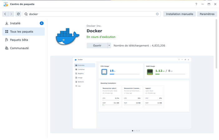 centre de paquets synology docker