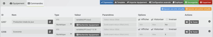 widget virtuel commandes