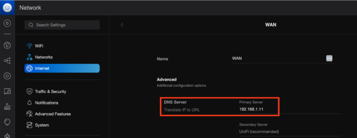 dns serveur unifi