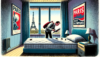 dalle 2023 11 14 17 03 55 a parisian bedroom with an artistic and slightly abstract style similar to the previous version a worried person caucasian is meticulously examini