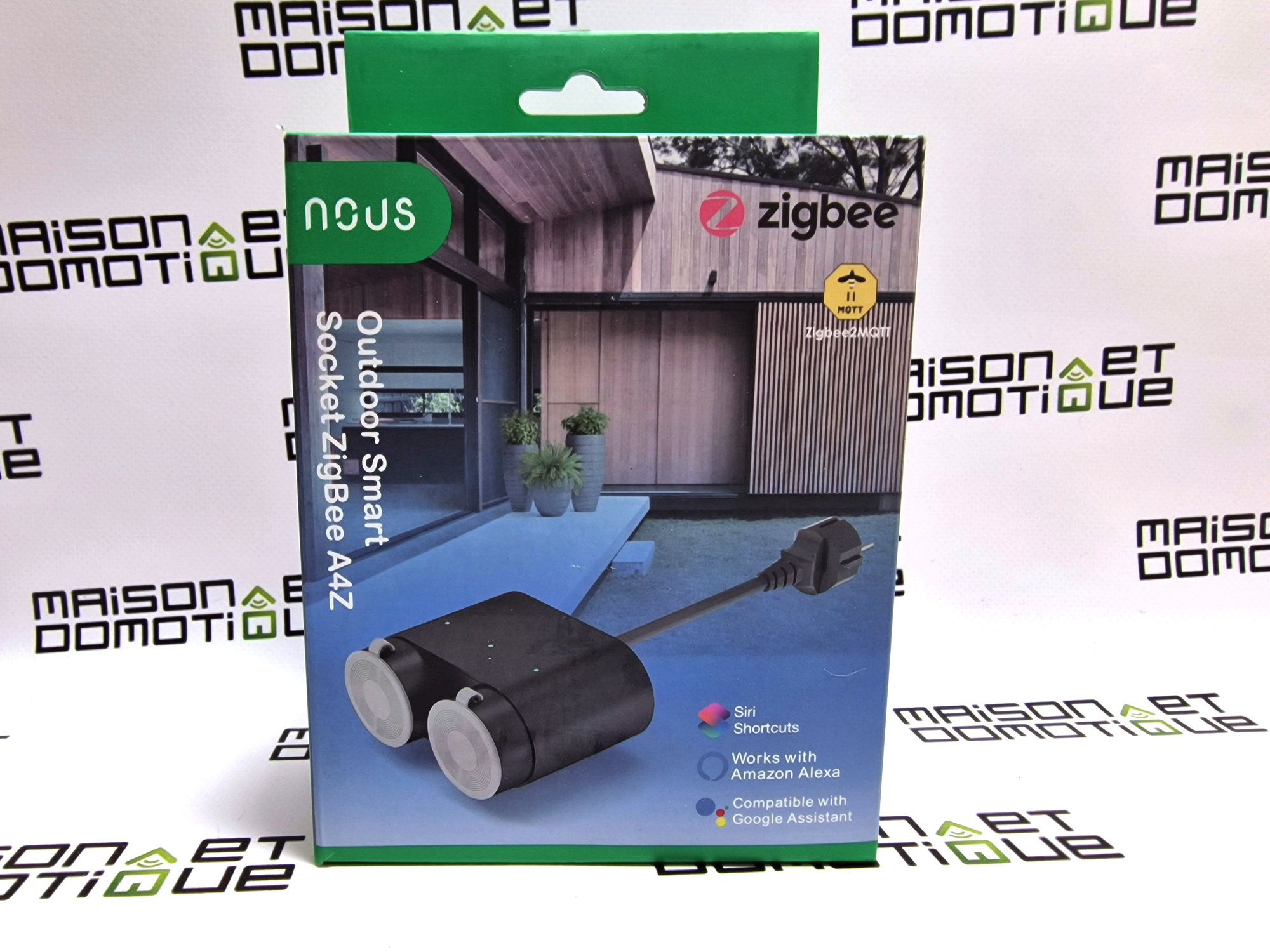 Prise extérieure double Zigbee Tuya + mesure de consommation (16A) - NOUS