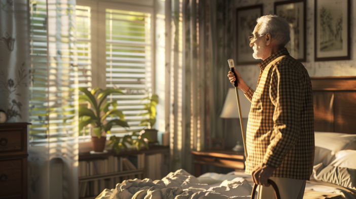 an old man with a cane opens his bedroom window shutte e7cb3b2d da18 4dea adaf 6b86d2ff9b19