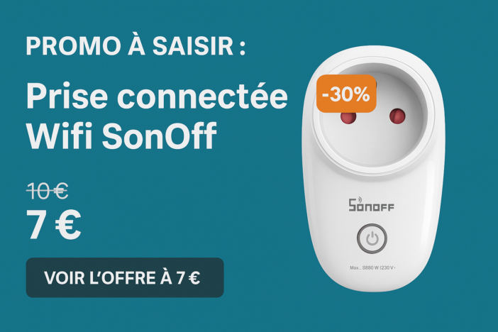 Promo à saisir : SONOFF Prise Intelligente WiFi 16A (version FR) à 7€, c'est à saisir maintenant ! 1 promo sonoff