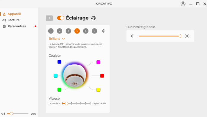 Test des Creative Pebble Nova : design cosmique et basses musclées pour votre setup 13 app pebble nova 03