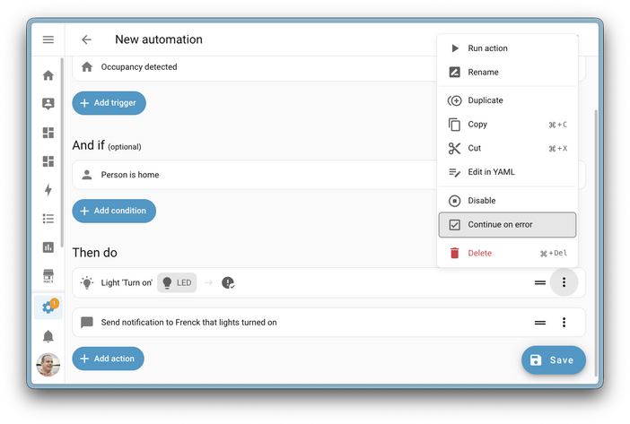 automation continue on error