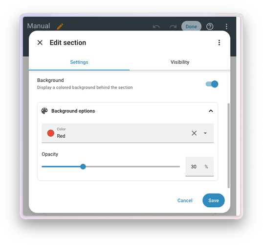 dashboard sections background color options