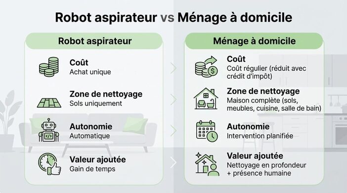 infographie menage domicile vs robot aspirateur