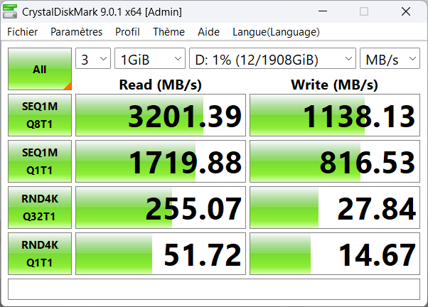 test vitesse orico x50 avec nvme lexar 1090
