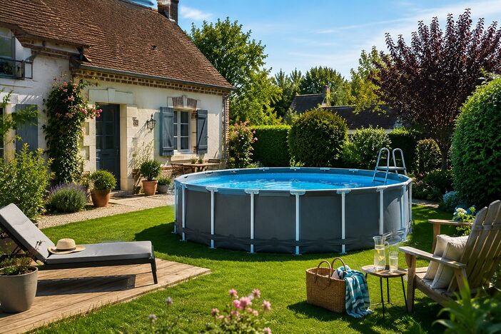 Piscine hors sol ou tubulaire : la solution maligne qui séduit de plus en plus de familles 1 piscine tubulaire avec maison solognote