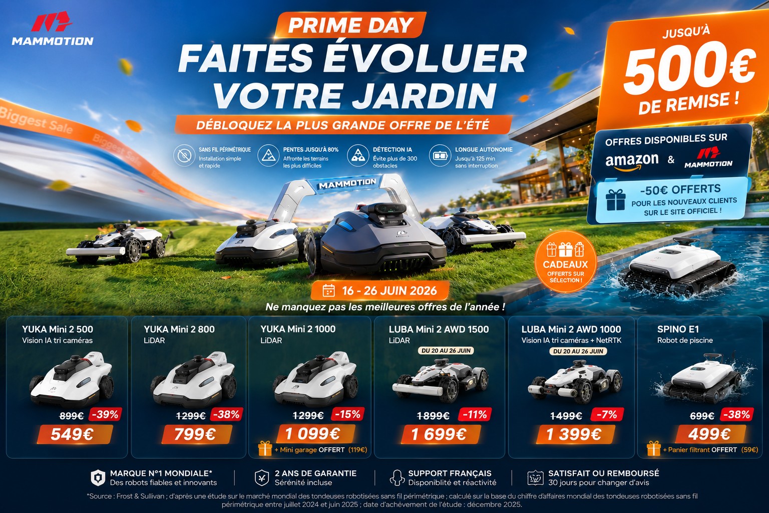 Prime Day Mammotion : jusqu'à 500 € de réduction sur les robots tondeuses stars de l'été 1 titre prime day mammotion