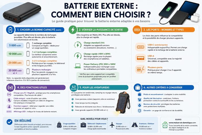 Télétravail, voyages, vacances : quelle batterie externe choisir pour rester autonome partout ? 2 infographie choix batterie externe