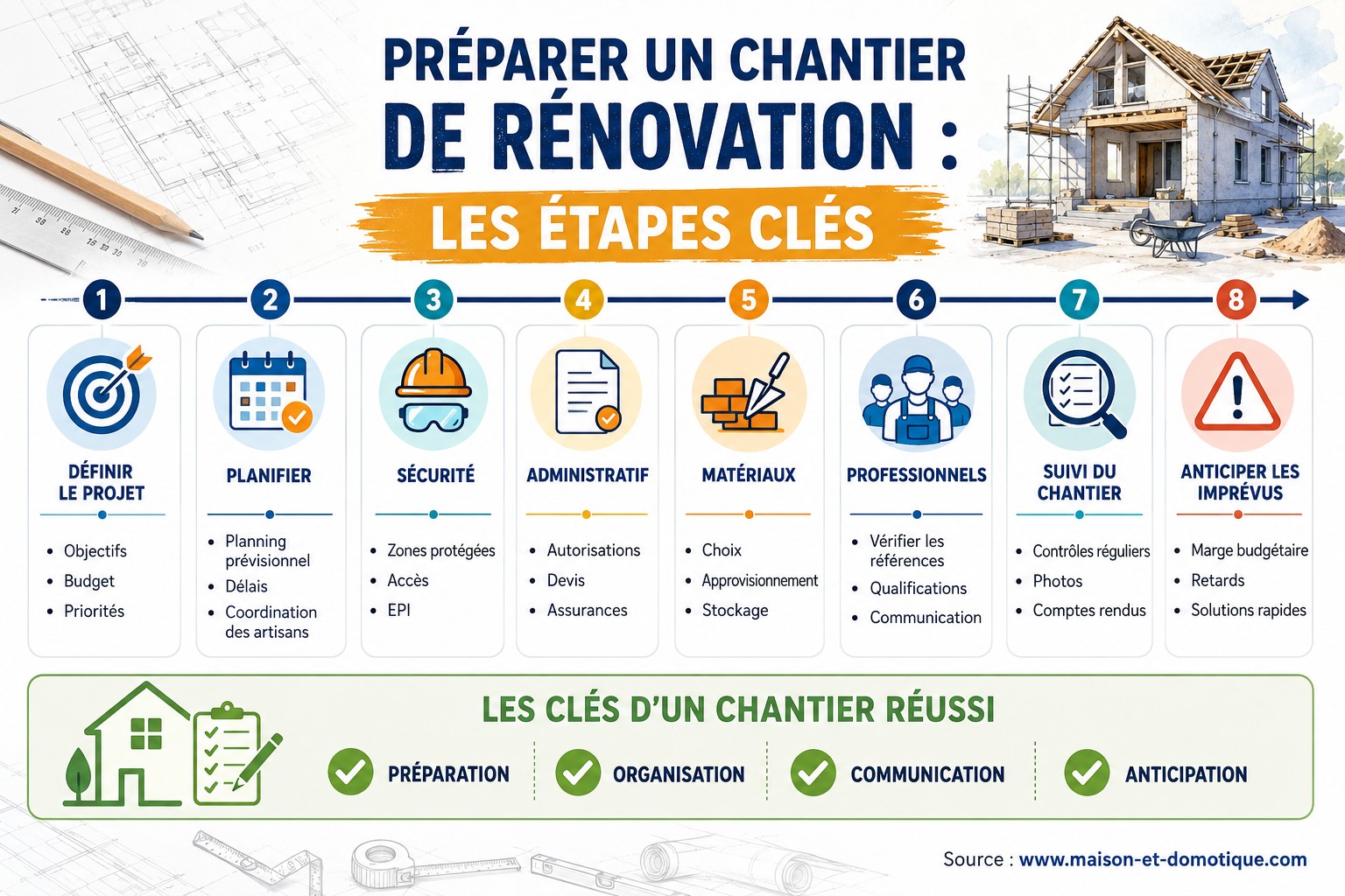 Préparer un chantier de rénovation : étapes essentielles 1 infographie etape chantier renovation