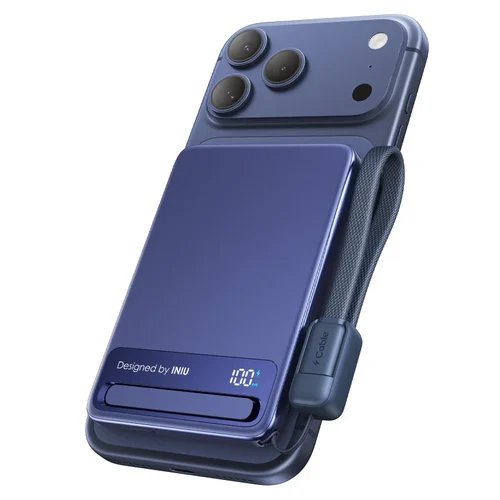 Télétravail, voyages, vacances : quelle batterie externe choisir pour rester autonome partout ? 1 powerbank sans fil magsafe magpro slim 5000mah 1 port usb c 15w qi stand cable attache bleu